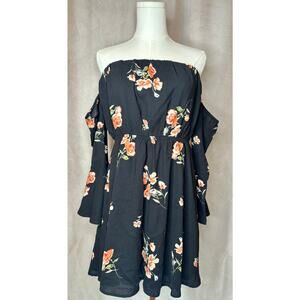Lulus Black Floral Off Shoulder Dress Women’s Large NWT